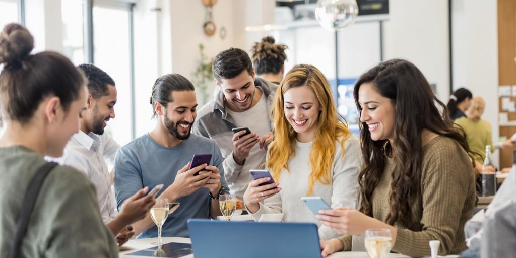 Client souriant, interagit avec plusieurs canaux