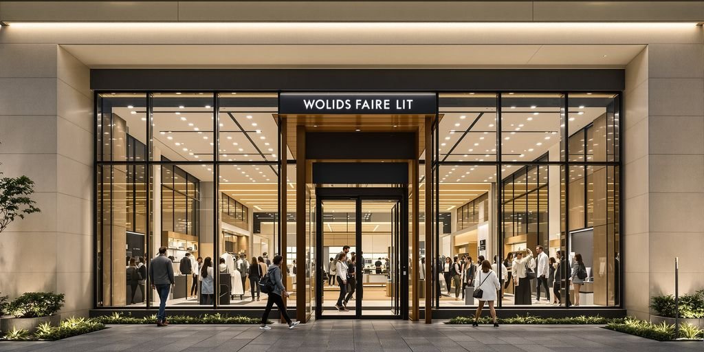 Façade d'un magasin moderne et bien éclairé.