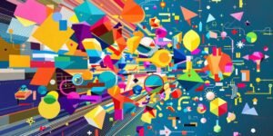 Stratégie de planification média avec icônes sur fond abstrait.