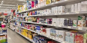 Linéaire de magasin avec produits bien organisés.