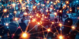 Des personnes connectées autour d'un réseau vibrant.