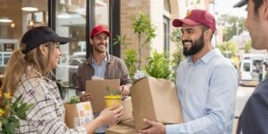 Clients satisfaits recevant des biens et services continuellement.