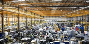 Usine moderne avec des chaînes de production efficaces et ordonnées.