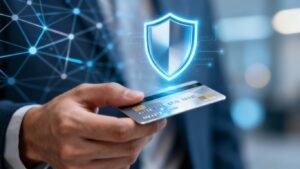 Carte de crédit avec un bouclier de sécurité.