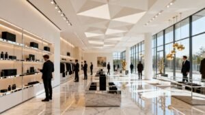 Intérieur d'un magasin phare moderne et spacieux.