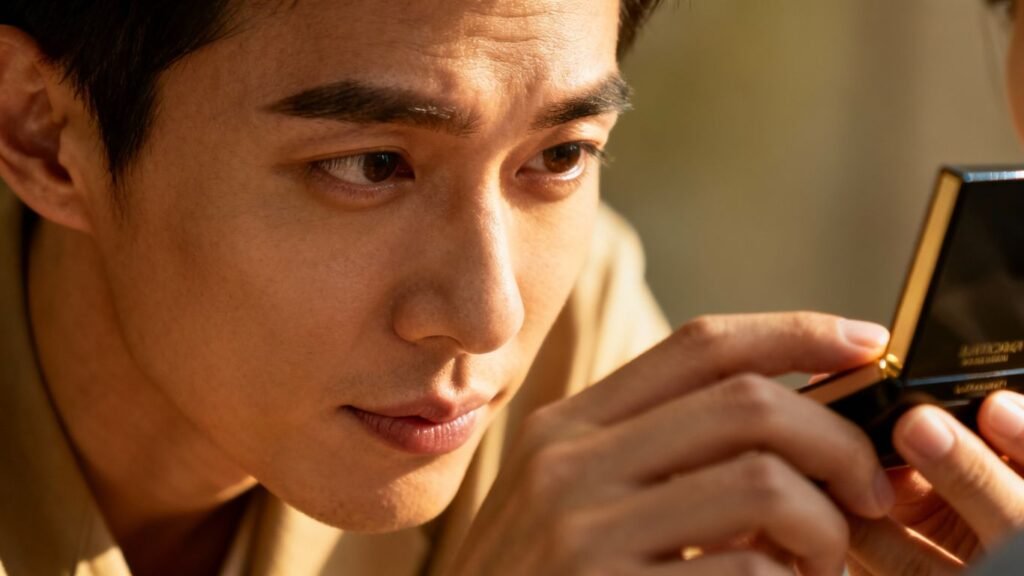 Personne observant un client interagir avec un produit.