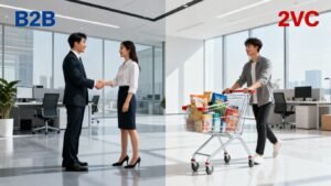 Poignée de main B2B et panier d'achat B2C