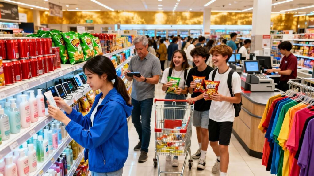 Acteurs clés du commerce de détail dans un magasin animé.