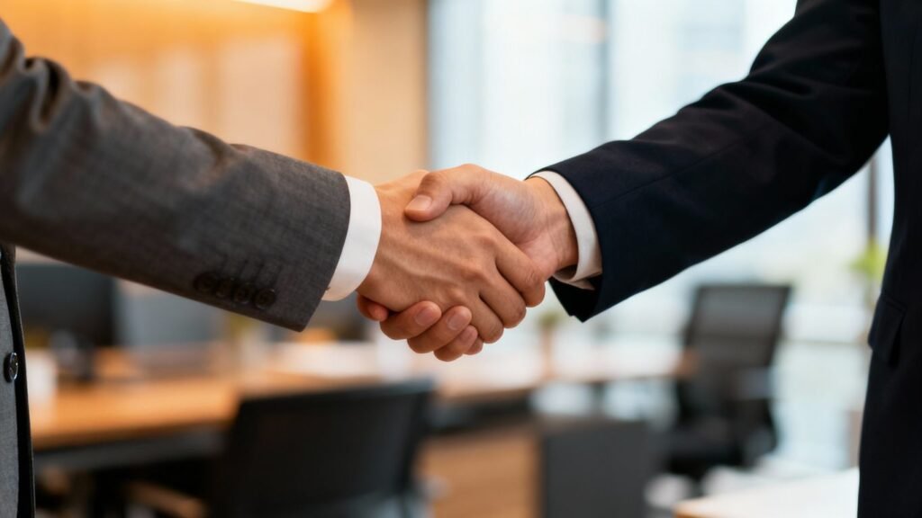 Poignée de main entre deux hommes d'affaires.