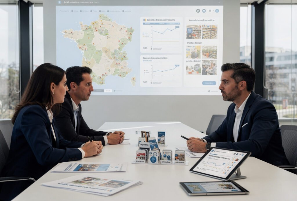 Réunion de pilotage pour animation commerciale externalisée en point de vente