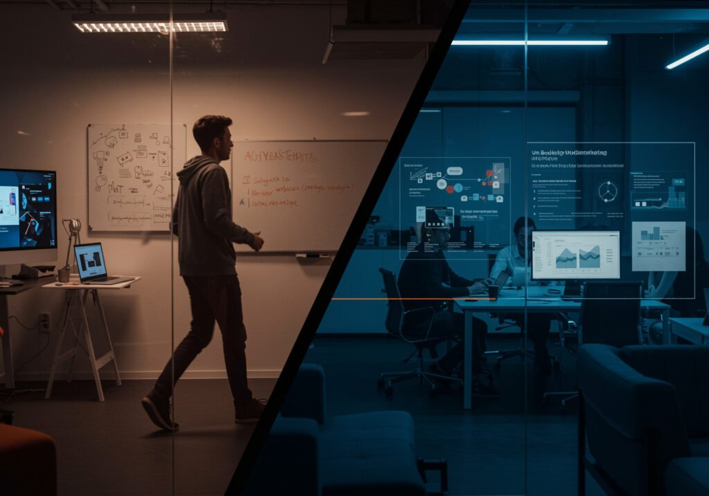 Jeune en Bachelor Webmarketing alternant entre salle de cours et environnement d’entreprise