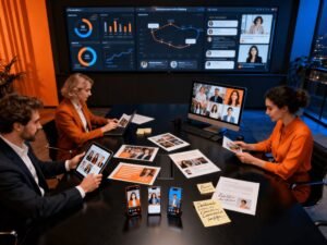 Illustration éditoriale du contenu UGC dans une stratégie marketing de marque avec preuve sociale, avis clients et création de contenus