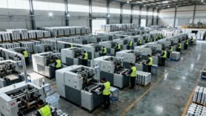 Usine produisant des biens à grande échelle.