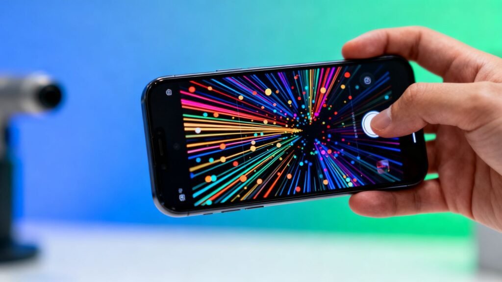 Smartphone scannant un code barre abstrait coloré