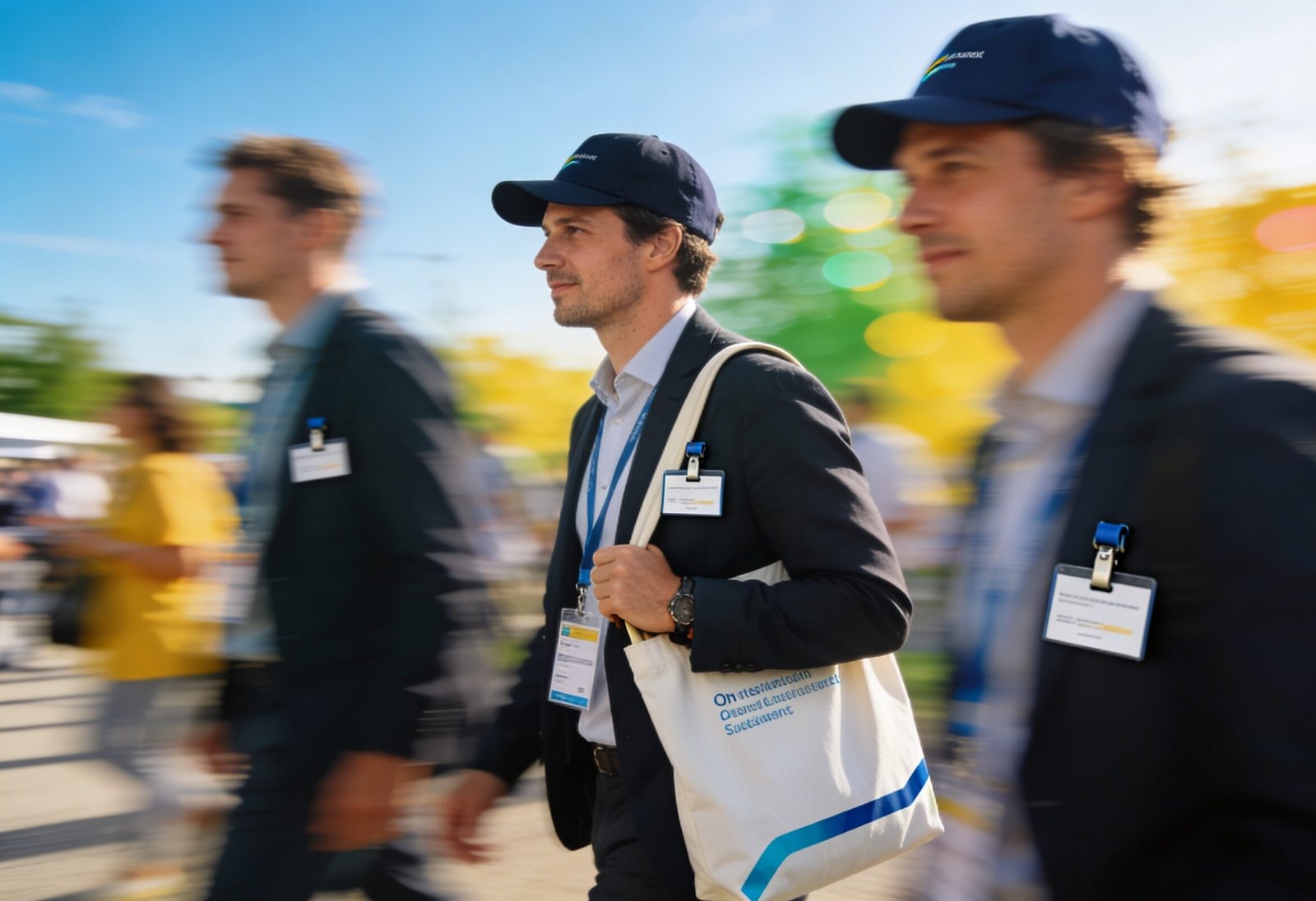objets publicitaires estivaux portés et utilisés lors d’un événement professionnel en plein air